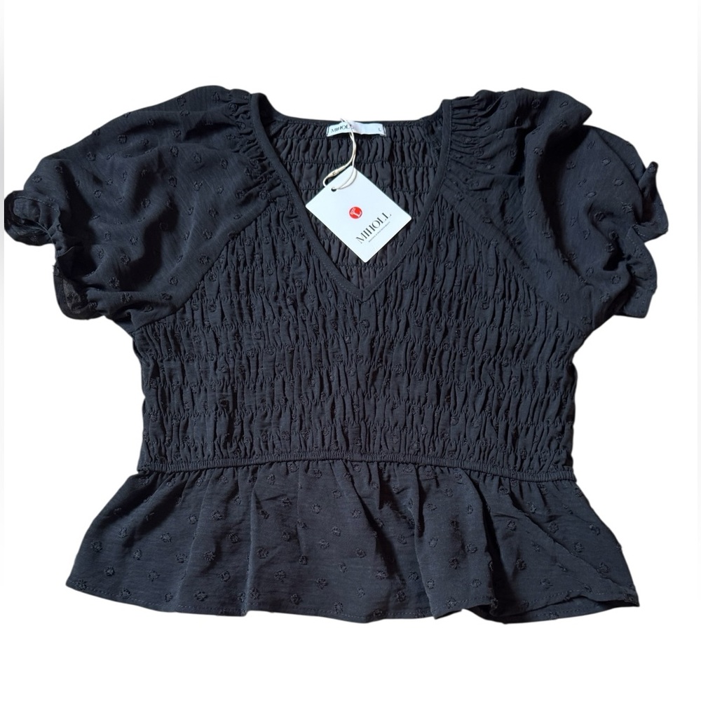 Black Shirred Blouse